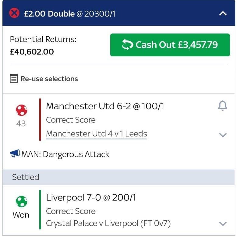 huge correct score double nearly lands